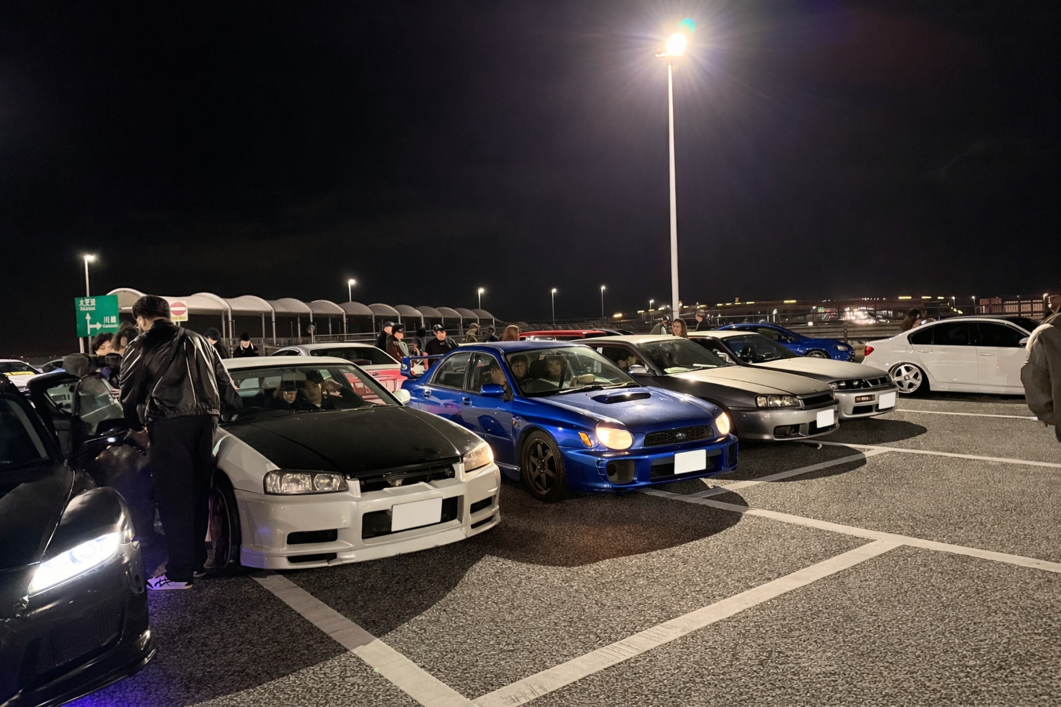 JDM cars at Umihotaru PA during a Tokyo night drive